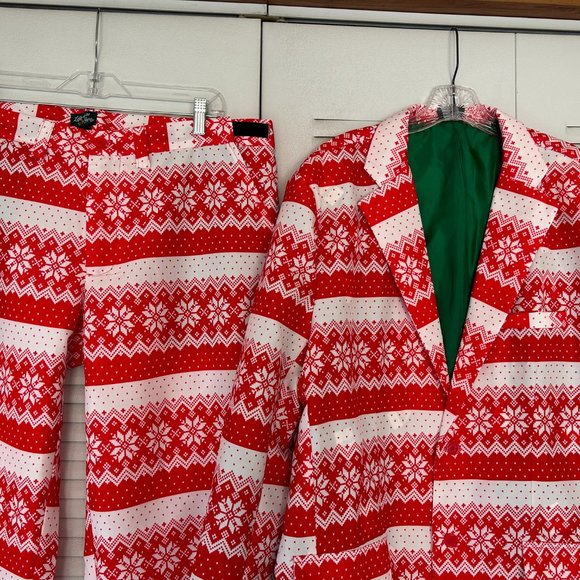 Mens LIFE OF THE PARTY Sz XL Red & White Christmas Jacket and Pants Suit FUN - Picture 2 of 13